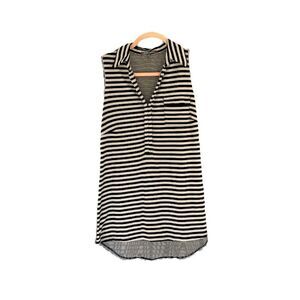RETRO-ology Collared Tank Top, Beige and Black Striped, Medium